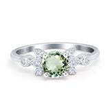 14K White Gold 1.37ct Round 7mm G SI Natural Green Amethyst Diamond Engagement Wedding Ring Size 6.5
