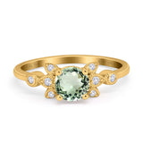 14K Yellow Gold 1.37ct Round 7mm G SI Natural Green Amethyst Diamond Engagement Wedding Ring Size 6.5
