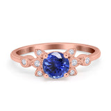 14K Rose Gold 1.37ct Round 7mm G SI Nano Blue Sapphire Diamond Engagement Wedding Ring Size 6.5