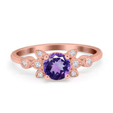 14K Rose Gold 1.37ct Round 7mm G SI Natural Amethyst Diamond Engagement Wedding Ring Size 6.5