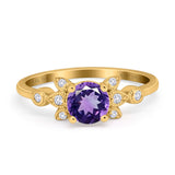 14K Yellow Gold 1.37ct Round 7mm G SI Natural Amethyst Diamond Engagement Wedding Ring Size 6.5