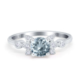 14K White Gold 1.37ct Round 7mm G SI Natural Aquamarine Diamond Engagement Wedding Ring Size 6.5
