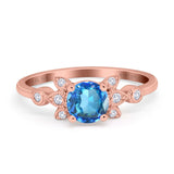 14K Rose Gold 1.37ct Round 7mm G SI Natural Blue Topaz Diamond Engagement Wedding Ring Size 6.5