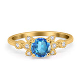 14K Yellow Gold 1.37ct Round 7mm G SI Natural Blue Topaz Diamond Engagement Wedding Ring Size 6.5