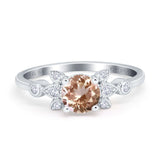 14K White Gold 1.37ct Round 7mm G SI Natural Morganite Diamond Engagement Wedding Ring Size 6.5