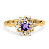 14K Yellow Gold 1.01ct Round 6mm G SI Natural Amethyst Diamond Engagement Wedding Ring Size 6.5