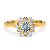 14K Yellow Gold 1.01ct Round 6mm G SI Natural Aquamarine Diamond Engagement Wedding Ring Size 6.5
