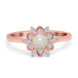 14K Rose Gold 0.17ct Round 6mm G SI Natural White Opal Diamond Engagement Wedding Ring Size 6.5
