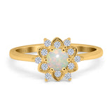 14K Yellow Gold 0.17ct Round 6mm G SI Natural White Opal Diamond Engagement Wedding Ring Size 6.5