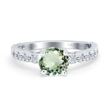 14K White Gold 1.16ct Round 6.5mm G SI Natural Green Amethyst Diamond Engagement Wedding Ring Size 6.5