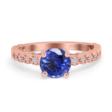 14K Rose Gold 1.16ct Round 6.5mm G SI Nano Blue Sapphire Diamond Engagement Wedding Ring Size 6.5