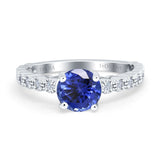 14K White Gold 1.16ct Round 6.5mm G SI Nano Blue Sapphire Diamond Engagement Wedding Ring Size 6.5