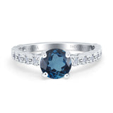 14K White Gold 1.16ct Round 6.5mm G SI London Blue Topaz Diamond Engagement Wedding Ring Size 6.5