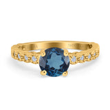 14K Yellow Gold 1.16ct Round 6.5mm G SI London Blue Topaz Diamond Engagement Wedding Ring Size 6.5