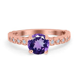 14K Rose Gold 1.16ct Round 6.5mm G SI Natural Amethyst Diamond Engagement Wedding Ring Size 6.5