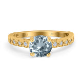 14K Yellow Gold 1.16ct Round 6.5mm G SI Natural Aquamarine Diamond Engagement Wedding Ring Size 6.5