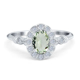 14K White Gold 0.9ct Oval 7mmx5mm G SI Natural Green Amethyst Diamond Engagement Wedding Ring Size 6.5