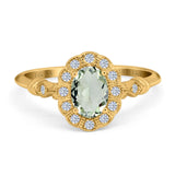 14K Yellow Gold 0.9ct Oval 7mmx5mm G SI Natural Green Amethyst Diamond Engagement Wedding Ring Size 6.5