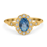 14K Yellow Gold 0.9ct Oval 7mmx5mm G SI London Blue Topaz Diamond Engagement Wedding Ring Size 6.5