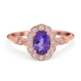 14K Rose Gold 0.9ct Oval 7mmx5mm G SI Natural Amethyst Diamond Engagement Wedding Ring Size 6.5