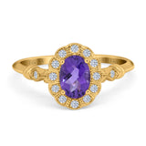 14K Yellow Gold 0.9ct Oval 7mmx5mm G SI Natural Amethyst Diamond Engagement Wedding Ring Size 6.5