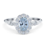 14K White Gold 0.9ct Oval 7mmx5mm G SI Natural Aquamarine Diamond Engagement Wedding Ring Size 6.5