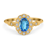 14K Yellow Gold 0.9ct Oval 7mmx5mm G SI Natural Blue Topaz Diamond Engagement Wedding Ring Size 6.5