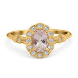 14K Yellow Gold 0.9ct Oval 7mmx5mm G SI Natural Morganite Diamond Engagement Wedding Ring Size 6.5
