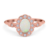 14K  Rose Gold 0.14ct Oval 7mmx5mm G SI Natural White Opal Diamond Engagement Wedding Ring Size 6.5