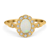 14K Yellow Gold 0.14ct Oval 7mmx5mm G SI Natural White Opal Diamond Engagement Wedding Ring Size 6.5