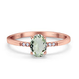 14K Rose Gold 1.28ct Oval 8mmx6mm G SI Natural Green Amethyst Diamond Engagement Wedding Ring Size 6.5