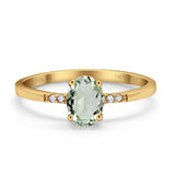 14K Yellow Gold 1.28ct Oval 8mmx6mm G SI Natural Green Amethyst Diamond Engagement Wedding Ring Size 6.5