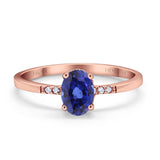 14K Rose Gold 1.28ct Oval 8mmx6mm G SI Nano Blue Sapphire Diamond Engagement Wedding Ring Size 6.5