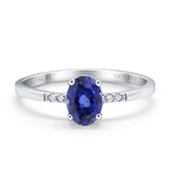 14K White Gold 1.28ct Oval 8mmx6mm G SI Nano Blue Sapphire Diamond Engagement Wedding Ring Size 6.5