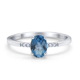 14K White Gold 1.28ct Oval 8mmx6mm G SI London Blue Topaz Diamond Engagement Wedding Ring Size 6.5
