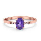 14K Rose Gold 1.28ct Oval 8mmx6mm G SI Natural Amethyst Diamond Engagement Wedding Ring Size 6.5