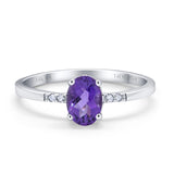 14K White Gold 1.28ct Oval 8mmx6mm G SI Natural Amethyst Diamond Engagement Wedding Ring Size 6.5