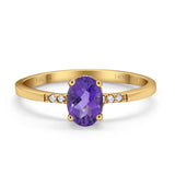 14K Yellow Gold 1.28ct Oval 8mmx6mm G SI Natural Amethyst Diamond Engagement Wedding Ring Size 6.5