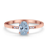 14K Rose Gold 1.28ct Oval 8mmx6mm G SI Natural Aquamarine Diamond Engagement Wedding Ring Size 6.5