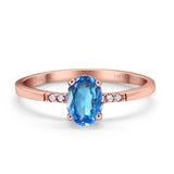 14K Rose Gold 1.28ct Oval 8mmx6mm G SI Natural Blue Topaz Diamond Engagement Wedding Ring Size 6.5