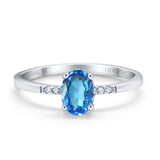 14K White Gold 1.28ct Oval 8mmx6mm G SI Natural Blue Topaz Diamond Engagement Wedding Ring Size 6.5