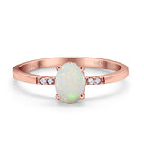14K Rose Gold 0.07ct Oval 8mmx6mm G SI Natural White Opal Diamond Engagement Wedding Ring Size 6.5