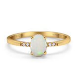 14K Yellow Gold 0.07ct Oval 8mmx6mm G SI Natural White Opal Diamond Engagement Wedding Ring Size 6.5