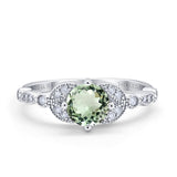 14K White Gold 0.96ct Round Art Deco 6mm G SI Natural Green Amethyst Diamond Engagement Wedding Ring Size 6.5