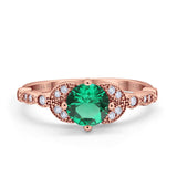 14K Rose Gold 0.96ct Round Art Deco 6mm G SI Nano Emerald Diamond Engagement Wedding Ring Size 6.5