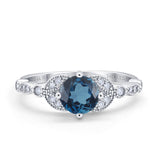 14K White Gold 0.96ct Round Art Deco 6mm G SI London Blue Topaz Diamond Engagement Wedding Ring Size 6.5