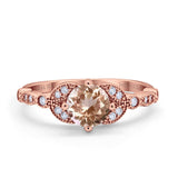 14K Rose Gold 0.96ct Round Art Deco 6mm G SI Natural Morganite Diamond Engagement Wedding Ring Size 6.5