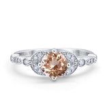 14K White Gold 0.96ct Round Art Deco 6mm G SI Natural Morganite Diamond Engagement Wedding Ring Size 6.5
