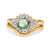 14K Yellow Gold 1.59ct Round Two Piece Halo 7mm G SI Natural Green Amethyst Diamond Engagement Wedding Ring Size 6.5