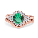 14K Rose Gold 1.59ct Round Two Piece Halo 7mm G SI Nano Emerald Diamond Engagement Wedding Ring Size 6.5